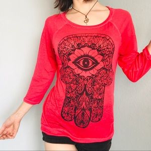 OBO🐸 Red Hindu Hamsa Quarter Buddha Hippie Top